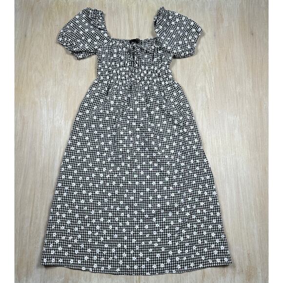 Sophie Rue Gingham Smocked Picnic Puff Sleeve Romantic Cottage Midi Dress Small - Picture 1 of 16